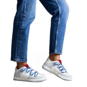 Szare sneakersy granatowe sznurówki Aucoin białe. Białe trampki z aplikacjami, ze skóry ekologicznej, bez zapięcia. Za 77,69 zł.