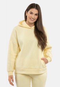 Bluza oversize z kapturem B-SIGI. Żółte bluzy Volcano, s, bez wzorów, z dzianiny, z kapturem. Za 159,99 zł.
