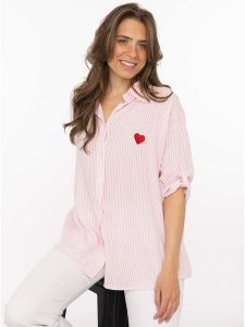 Zwillingsherz Tunika "Stripes & Heart" w kolorze jasnoróżowym rozmiar: onesize. Różowe tuniki Zwillingsherz, bez wzorów, z bawełny, bez kołnierzyka, bez ramiączek. Za 134,95 zł.
