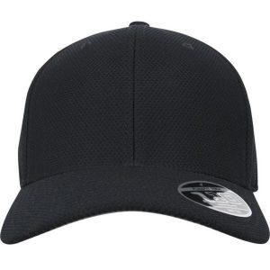 Hybrydowa Czapka Z Daszkiem Unisex Dla Dorosłych 110. Czarne czapki FLEXFIT, bez wzorów, z elastanu. Za 92,99 zł.
