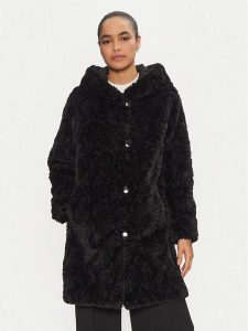 Joseph Ribkoff Futro 243903 Czarny Loose Fit. Czarne płaszcze Joseph Ribkoff, xxl, bez wzorów, z futra, bez kaptura. Za 989,00 zł.