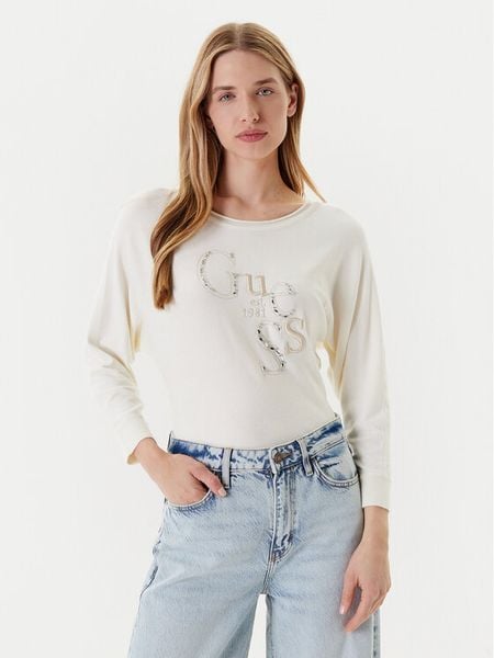 Guess Sweter W5YR22 Z2NQ2 Écru Regular Fit. Białe swetry klasyczne Guess, xs, z wiskozy, bez kołnierzyka. Za 219,99 zł.