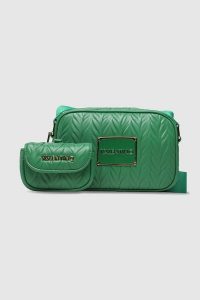 VALENTINO Tłoczona zielona torebka z przypinaną saszetką sunny re haversack. Zielone nerki i saszetki Valentino by Mario Valentino, bez wzorów, małe, z tłoczeniem, bez dodatków. W wyprzedaży za 399,99 zł.