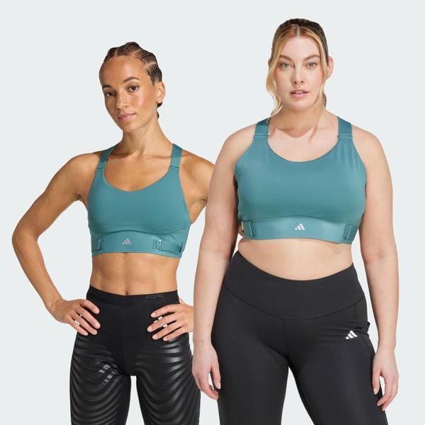 Biustonosz FastImpact Luxe Run High-Support. Niebieskie buty sportowe ADIDAS, bez wzorów, z materiału, bez zapięcia, na fitness i siłownię. Za 349,00 zł.
