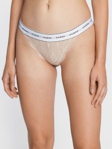 Guess Figi brazylijskie Belle O97E01 KBBT0 Beżowy. Brązowe figi Guess, z aplikacjami, z syntetyku. Za 69,99 zł.