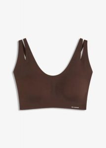 Bezszwowy biustonosz wyściełany typu braletka z kolekcji Feel Comfort. Brązowe biustonosze bonprix, bez wzorów. Za 47,99 zł.