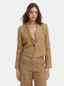 Marella Marynarka Papiro 2615041042 Beżowy Regular Fit. Brązowe marynarki i żakiety Marella, bez wzorów, ze lnu. Za 548,99 zł.