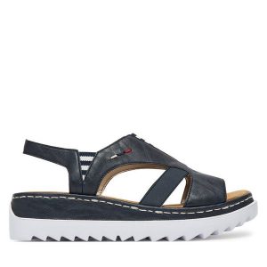 Sandały Rieker. Niebieskie sandały Rieker, bez wzorów, bez obcasa, na koturnie, bez zapięcia. Za 319,99 zł.