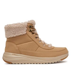 Trapery Skechers. Brązowe buty zimowe Skechers, bez obcasa, bez zapięcia. Za 429,99 zł.