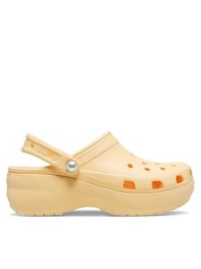 Crocs Klapki Classic Platform Pearl Clog 211231 Żółty. Żółte klapki Crocs, bez wzorów, z tworzywa sztucznego, bez obcasa. Za 189,99 zł.