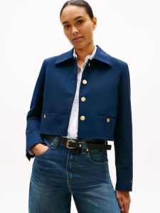 Tommy Hilfiger Krótka marynarka Kobiety Sztuczne włókno niebieski, 44. Niebieskie marynarki i żakiety TOMMY HILFIGER, z aplikacjami, z dżerseju, eleganckie. Za 479,95 zł.