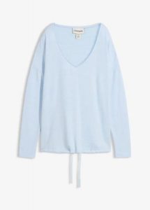 Bluza oversize z materiału w optyce dzianiny. Niebieskie bluzy bonprix, bez wzorów, z dzianiny, bez kaptura. Za 127,99 zł.