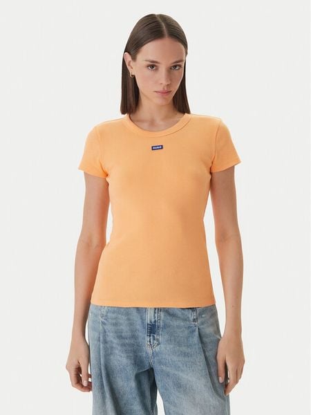 HUGO T-Shirt Easy 50523924 Pomarańczowy Slim Fit. Brązowe t-shirty Hugo, m, bez wzorów, z bawełny, bez kołnierzyka, bez ramiączek. Za 199,99 zł.