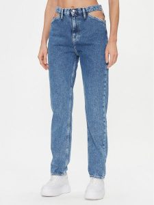 Calvin Klein Jeans Jeansy Authentic Slim Straight Cut Out J20J222433 Niebieski Slim Fit. Niebieskie jeansy Calvin Klein Jeans, bez wzorów, z bawełny. Za 329,99 zł.