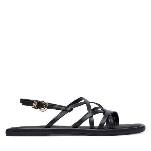 Sandały Tommy Hilfiger. Czarne sandały TOMMY HILFIGER, bez wzorów, bez obcasa, na płaskiej podeszwie, bez zapięcia. Za 449,99 zł.