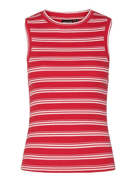 Pieces Top "Tadie" w kolorze czerwono-białym rozmiar: S. Białe topy Pieces, s, bez wzorów, bez kołnierzyka, bez ramiączek. Za 48,16 zł.