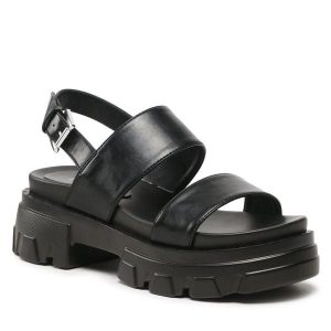 Sandały DeeZee. Czarne sandały DeeZee, bez wzorów, bez obcasa, na płaskiej podeszwie, bez zapięcia. Za 139,99 zł.