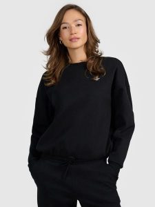 4F Bluza dresowa nierozpinana bez kaptura damska - czarna XS. Czarne bluzy 4f, uniwersalny, bez wzorów, z dresówki, bez kaptura. Za 189,99 zł.