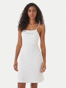 Tommy Jeans Sukienka codzienna Linear DW0DW22338 Biały Slim Fit. Białe kombinezony Tommy Jeans, xs, bez wzorów, z jeansu, bez kołnierzyka, bez ramiączek. Za 289,99 zł.