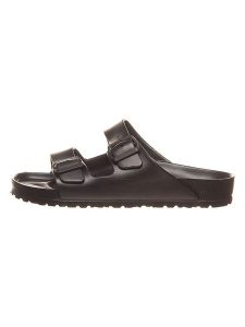Birkenstock Klapki "Arizona" w kolorze czarnym rozmiar: 42. Czarne klapki Birkenstock, bez wzorów, z otwartym noskiem, bez obcasa. Za 210,95 zł.