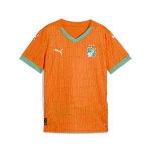 Młodzieżowa koszulka domowa Wybrzeże Kości Słoniowej 2025 PUMA. Brązowa bluzki Puma, m, z aplikacjami, eleganckie, bez kołnierzyka, bez ramiączek. Za 329,00 zł.