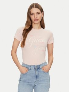 Guess Jeans T-Shirt W5GI24 J1314 Beżowy Regular Fit. Brązowe t-shirty Guess Jeans, m, z aplikacjami, z bawełny, bez kołnierzyka, bez ramiączek. Za 89,99 zł.