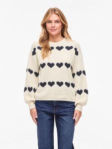 Vila Sweter "Vijamilla" w kolorze granatowo-kremowym rozmiar: XS. Brązowe swetry oversize Vila, s, bez wzorów, z materiału, bez ramiączek. Za 88,02 zł.