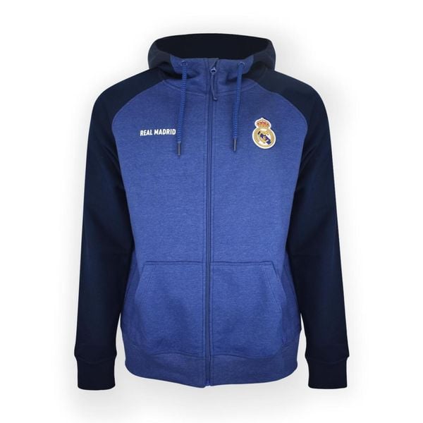 Bluza z kapturem Real Madryt w kolorze granatowym. Niebieskie bluzy REAL MADRID, bez wzorów, z kapturem. W wyprzedaży za 302,42 zł.