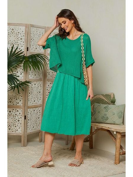 Lin Passion Lniana sukienka w kolorze zielonym rozmiar: 36/38. Zielone sukienki Lin Passion, na co dzień, bez wzorów, klasyczne, bez kołnierzyka, bez ramiączek, midi, proste. Za 135,81 zł.