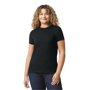 Koszulka Damska Softstyle CVC. Czarne bluzki GILDAN, xl, bez wzorów, sportowe, bez kołnierzyka, bez ramiączek. Za 34,99 zł.