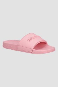 JUICY COUTURE Jasno-różowe klapki damskie Embossed Slider, Rozmiar 40. Czerwone klapki Juicy Couture, bez wzorów, bez obcasa. W wyprzedaży za 133,99 zł.