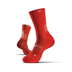 Skarpety piłkarskie SOXPro Classic Red z antypoślizgową podeszwą. Czerwone skarpetki GEARXPRO, bez wzorów. Za 178,00 zł.