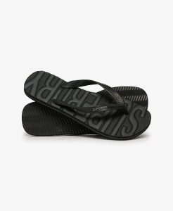 Superdry Core Logo Klapki z gumy – Black. Czarne klapki Superdry, bez wzorów, z gumy, bez obcasa. Za 87,60 zł.
