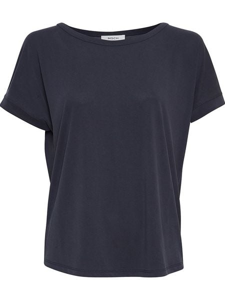 MOSS COPENHAGEN Koszulka "Fenya" w kolorze granatowym rozmiar: S/M. Niebieskie bluzki Moss Copenhagen, m, bez wzorów, bez kołnierzyka, bez ramiączek. Za 83,22 zł.