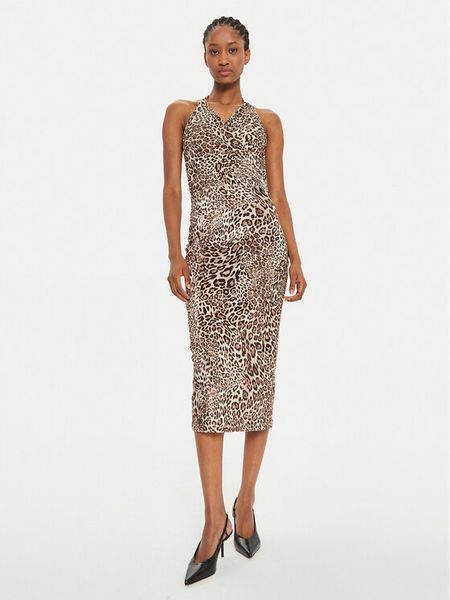 ViCOLO Sukienka koktajlowa TS0556 Brązowy Slim Fit. Brązowe kombinezony ViCOLO, m, bez wzorów, z syntetyku, wizytowe, bez kołnierzyka, bez ramiączek. Za 209,99 zł.