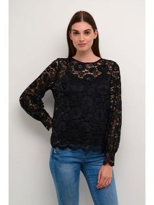 Kaffe Bluzka "Shuri" w kolorze czarnym rozmiar: XL. Czarne bluzki Kaffe, xl, bez wzorów, z koronki, bez kołnierzyka, bez ramiączek. Za 88,02 zł.