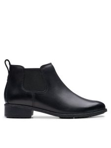 Clarks Sztyblety Havisham Top 26178715 Czarny. Czarne botki Clarks, bez wzorów, ze skóry, bez obcasa, na płaskiej podeszwie, bez zapięcia. Za 349,99 zł.
