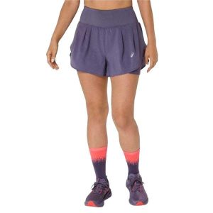 Spodenki Damskie 2 W 1. Fioletowe szorty ASICS, bez wzorów, sportowe. Za 335,99 zł.
