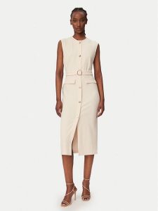 Rinascimento Sukienka koktajlowa CFC0020278002 Beżowy Slim Fit. Brązowe sukienki Rinascimento, s, bez wzorów, z syntetyku, wizytowe, bez kołnierzyka, bez ramiączek. Za 699,99 zł.