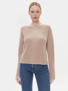 Tommy Hilfiger Sweter WW0WW40345 Beżowy Relaxed Fit. Brązowe swetry klasyczne TOMMY HILFIGER, xxl, z bawełny, bez kołnierzyka. Za 599,99 zł.