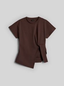 4F T-shirt slim z marszczeniem damski - brązowy XL. Brązowe t-shirty 4f, m, bez wzorów, z dzianiny, bez kołnierzyka, bez ramiączek. Za 89,99 zł.