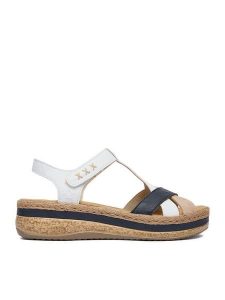 Rieker Sandały CEO-V0919-81 Biały. Białe sandały Rieker, bez wzorów, ze skóry, bez obcasa, na koturnie, bez zapięcia. Za 339,99 zł.