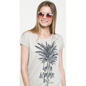 Rock Angel - Top. Szare t-shirty marki Rock Angel, z nadrukiem, z bawełny, z okrągłym kołnierzem, z krótkim rękawem. W wyprzedaży za 34,90 zł.