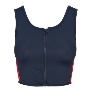 Damski crop top Urban Classic Stripe zip. Czerwone topy Urban Classics, xs, bez wzorów, eleganckie, bez kołnierzyka, bez ramiączek. Za 102,00 zł.