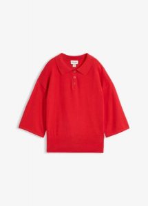 Sweter z kołnierzykiem polo z mieszanki bawełny. Czerwone swetry klasyczne bonprix, z bawełny, bez kołnierzyka. Za 109,99 zł.
