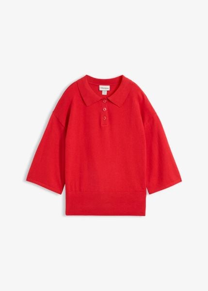 Sweter z kołnierzykiem polo z mieszanki bawełny. Czerwone swetry klasyczne bonprix, z bawełny, bez kołnierzyka. Za 77,99 zł.