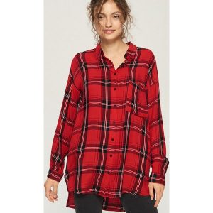 Koszula oversize w kratkę - Czerwony. Koszule marki Sinsay. W wyprzedaży za 39,99 zł.