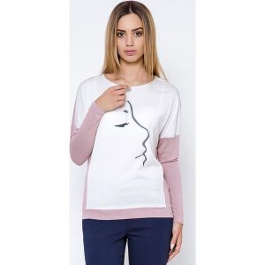 Koszulka w kolorze biało-różowym. Bluzki marki Far Far Fashion. W wyprzedaży za 79,95 zł.