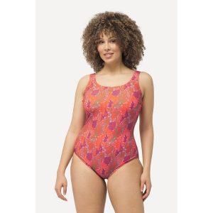 Damskie Kostium kąpielowy koralowce bez miękkich miseczek pas pod biustem. Czerwone stroje jednoczęściowe Ulla Popken, bez wzorów, z elastanu. Za 199,99 zł.