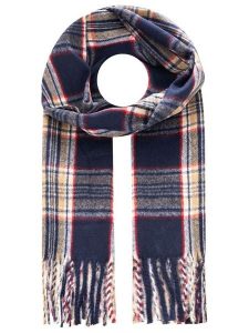 Zwillingsherz Szal w kolorze granatowo-czerwono-beżowym rozmiar: onesize. Brązowe szaliki Zwillingsherz, bez wzorów, z materiału. Za 147,91 zł.